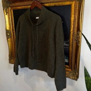 Naked Cashmere Green Cowl Tie Neck Boxy Cropped Sweater Size Small